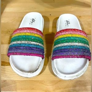 Lola & the Boys Rainbow Glitter Slides